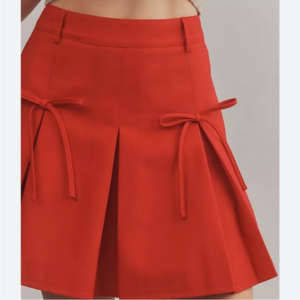 Anthropologie Find Me Now Red Mini Skirt with Bows-Large NWT